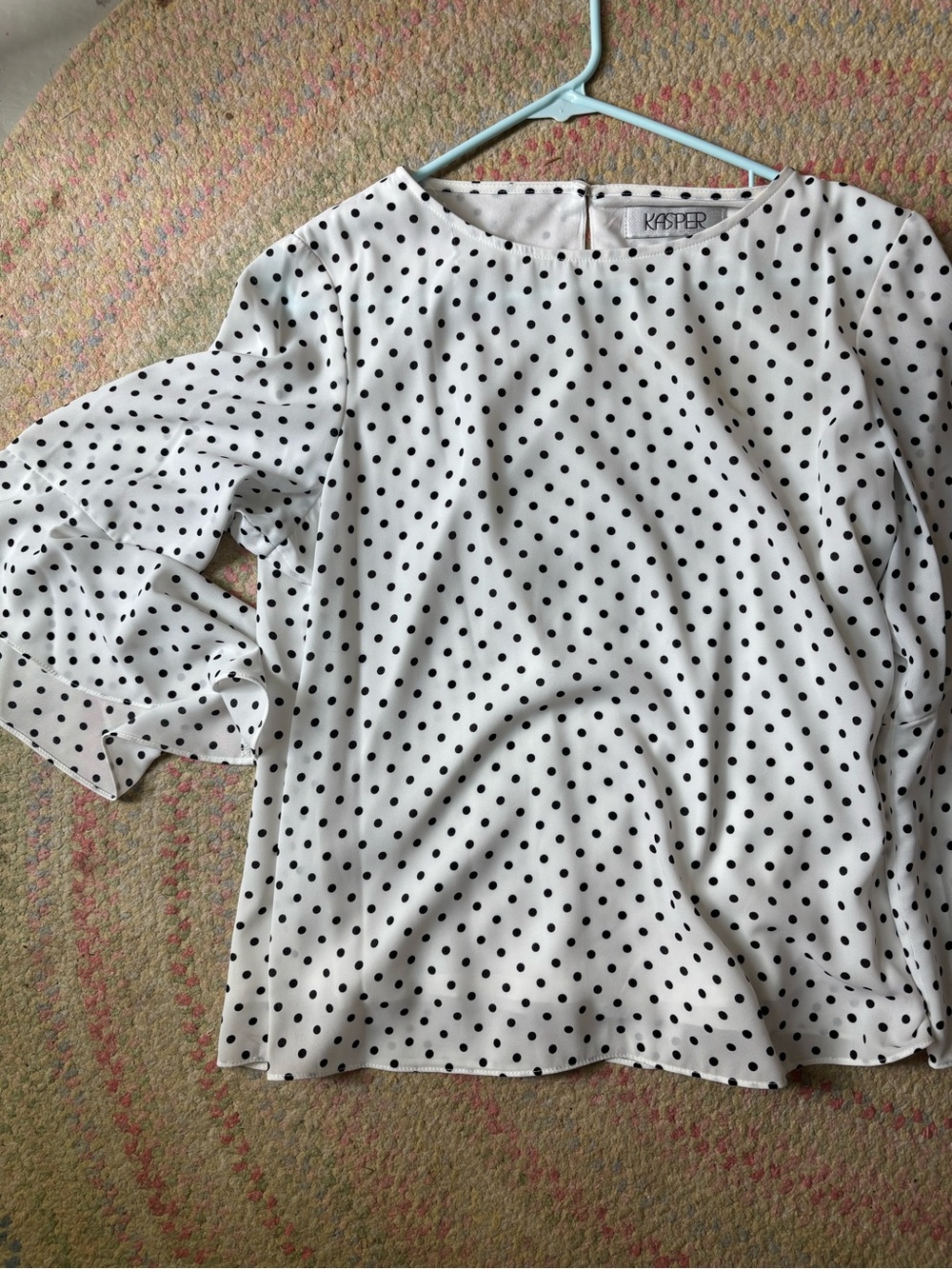 Kasper White Blouse with Black Polka Dots